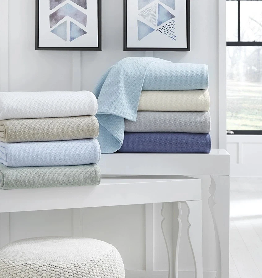 Manta Sferra Tavira King Azul Marino Tejido Sólido Rayas Texturizada 100% Algodón NUEVA Foto 4 de 4