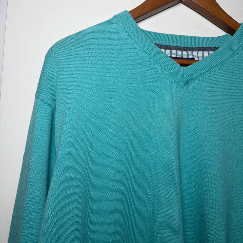 Report Collection Men's Turquoise V-Neck Cotton Sweater XL - Image 3 of 4