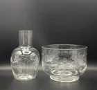 Vintage Etched Floral pattern Bowl and water pitcher. Set. Princess House like