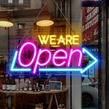 LED Neon WE ARE Open Signs, 16''x 7.8'' Open Sign for Business, Ultra Bright