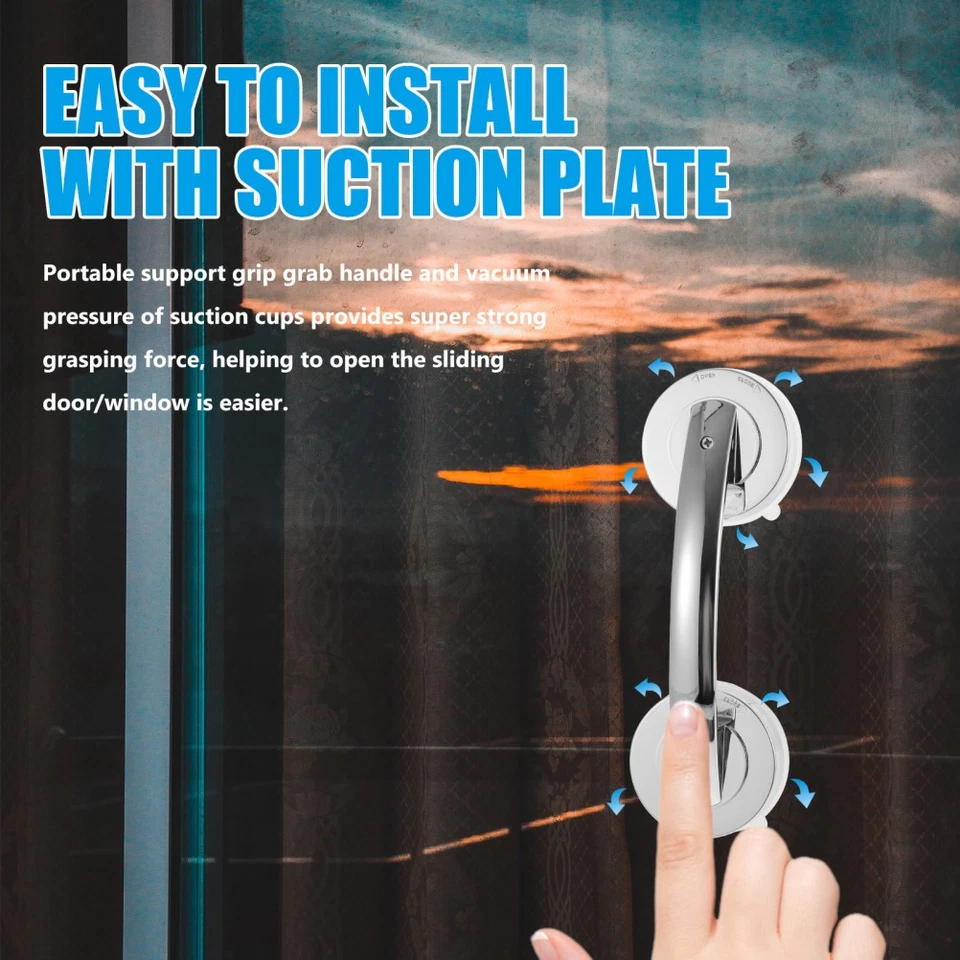 Maniglie per porte in plastica portatili con ventosa da bagno, 2 pezzi (Argento) - Immagine 3 di 4