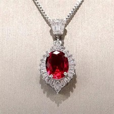 3.76 Ct Oval Cut Ruby Pendant Wedding Pendant 14K White Gold Solid