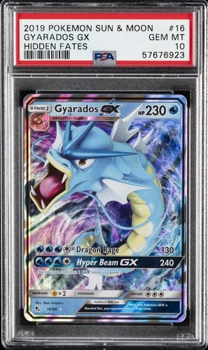 2019 POKEMON SUN & MOON HIDDEN FATES #16 GYARADOS GX PSA 10