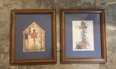 Lot Of 2 Vintage 8x10 Spivey/Thomas Framed Birdhouse Prints 