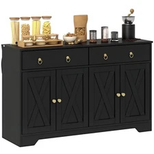 Kitchen Sideboard, Buffet Cabinet with Barn Doors, Adjustable Shelf, Black