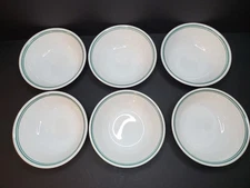 6 Vintage Corelle Rosemarie Double Green Stripe 6.25" Cereal Bowls