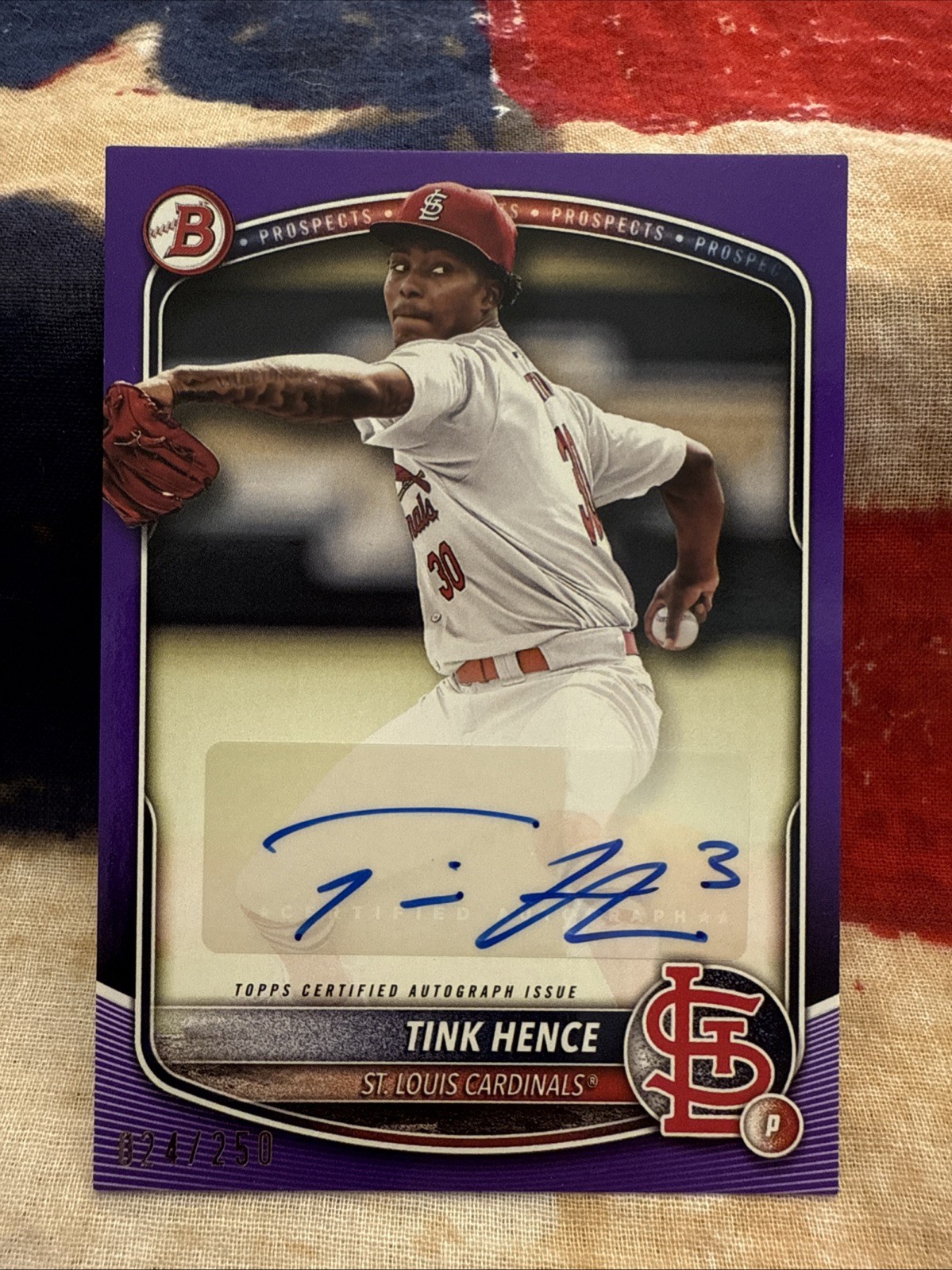 2025 Bowman Prospect - Purple Auto 24/250 TINK HENCE #BPA-TH Cardinals