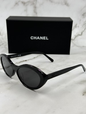 NEW CHANEL 5416 Oval Black Acetate & Gray Lens Sunglasses  display picture 1