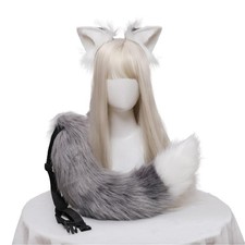 Wolf Costume Ears And Tail, Fox Ears, Halloween Ear And Tail Set Gray 