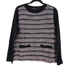 Weekend Max Mara M Black Boucle Sweater Fringe Career Classic Linen Blend