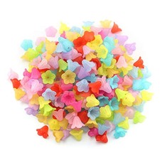 200PCS 15mm Mixed Color Frost Acrylic Bell Cap with Center Trumpet Flower Bead