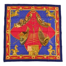 Hermes Silk Scarf Carre 90 "Les Bissone de Venise" Blue Silk Scarf US duty free