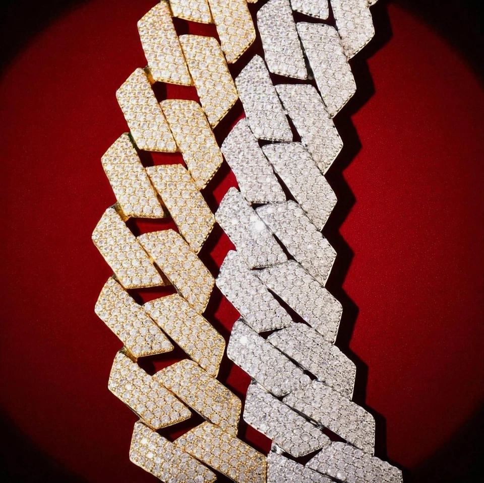 Corrente cubana VVS Iced Out 14K Avalanche 💎 ouro prata ouro rosa hip hop bling - Imagem 3 de 3