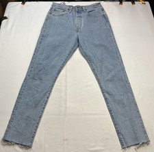 Levi  s 501 Skinny Women's Jeans Blue Button Fly Raw Frayed Hem Denim Size 28x28