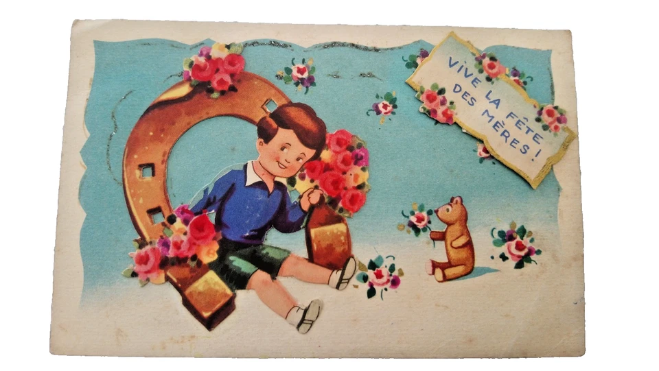 CPA FANTAISIE / VIVE LA FETE DES MERES / ORNEE D'UN ENFANT EN DECOUPIS / RELIEF - Photo 1/1