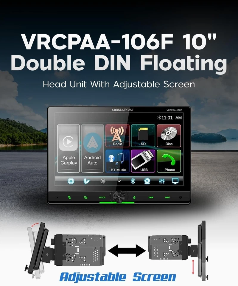 VRCPAA-106F 10.6" Double DIN Floating Touchscreen Car Stereo, CarPlay & Android - Image 3 of 4