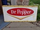 c.1966 Original Vintage Drink Dr. Pepper Sign Metal Embossed Coke Pepsi Soda