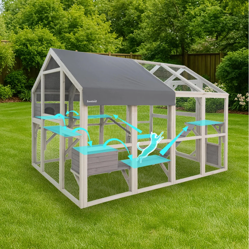 Samland Large Wooden Outdoor Cat House Catio with Platforms, Ramps, Cozy Hous... - image 4 of 4