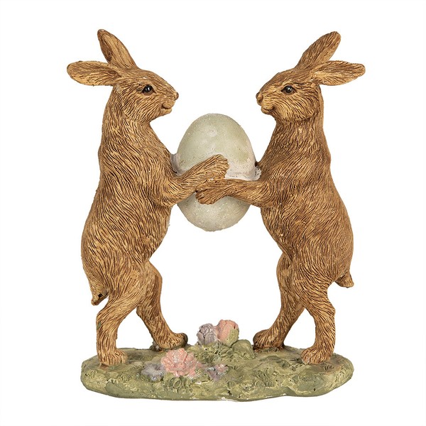 Clayre & Eef Figur 2 Hasen Kaninchen Braun Mit Osterei 21 Cm Osterdeko-image