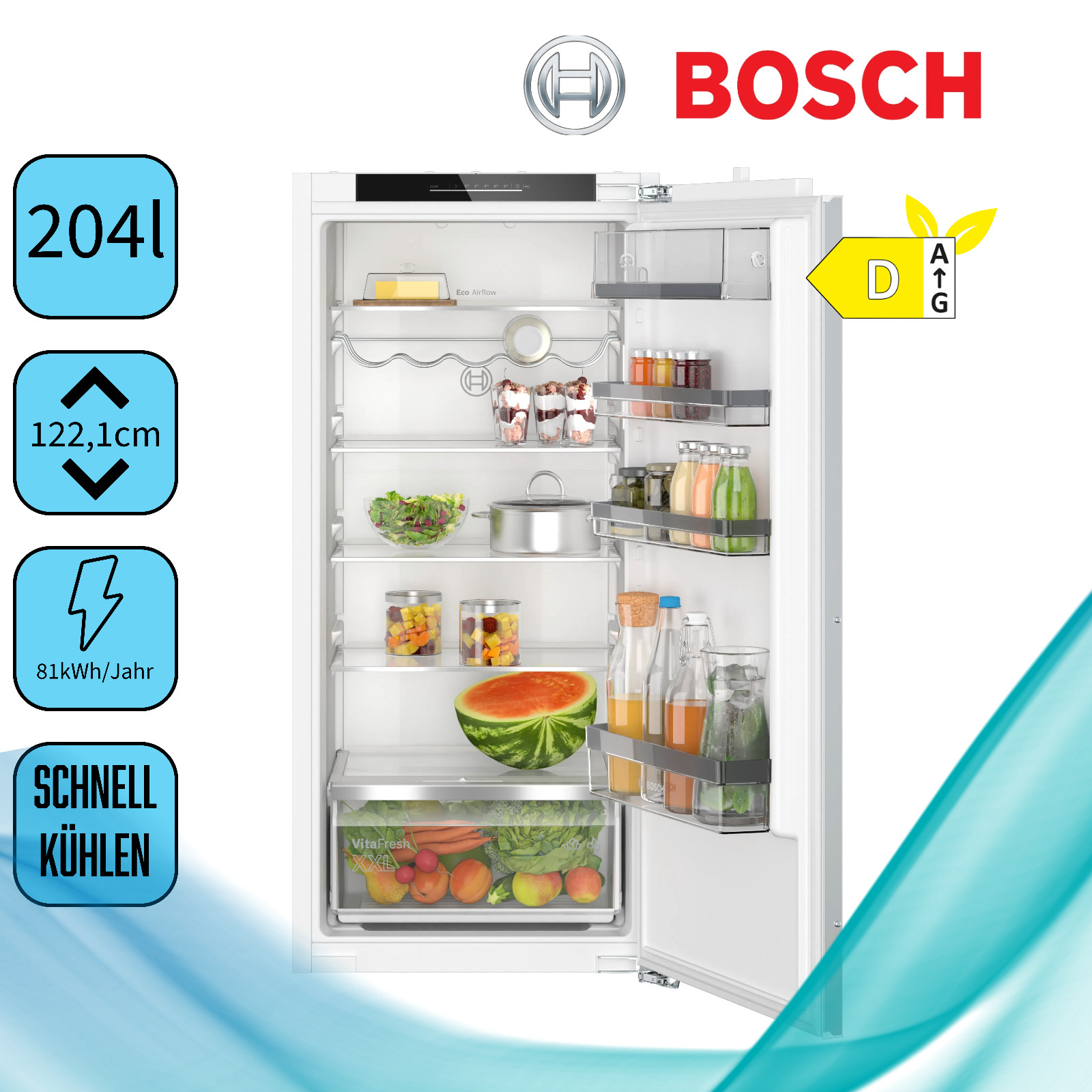 Bosch KIR41ADD1 Vollraumkühlschrank Inhalt Kühlbereich 204 Liter Höhe 122,1 cm