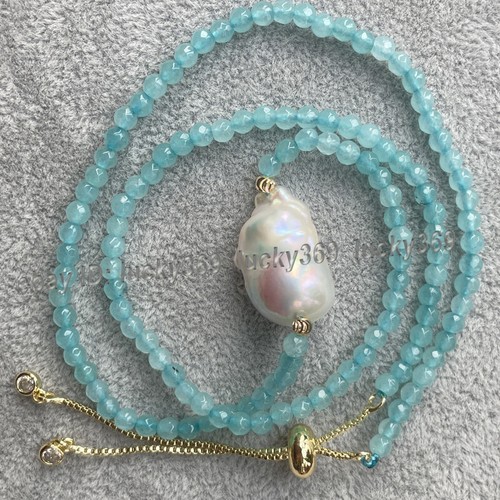 25"-50" 3mm Faceted Gemstones Beads 15x20mm White Baroque Pearl Pendant Necklace - Picture 4 of 36