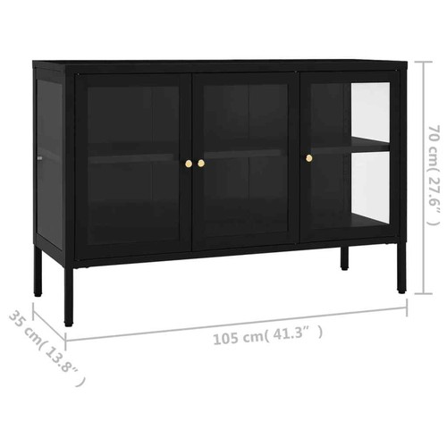 Steel Glass Sideboard Buffet Cabinet Storage Rack Display Shelf Cupboard Black - Picture 10 of 12