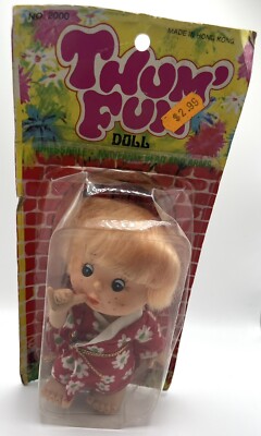 Vintage Thum  Fun Thumb Sucking Plastic Redhead Small Doll Hong Kong Rare #2000