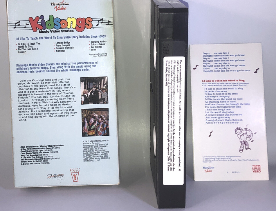 KIDSONGS I'D LIKE TO TEACH THE WORLD TO SING VHS 1986-RARE