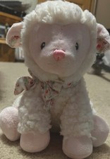 Aurora Lamb Plush Toy Stuffed Animal Realistic White Pink Bow 8 Baby Lovey
