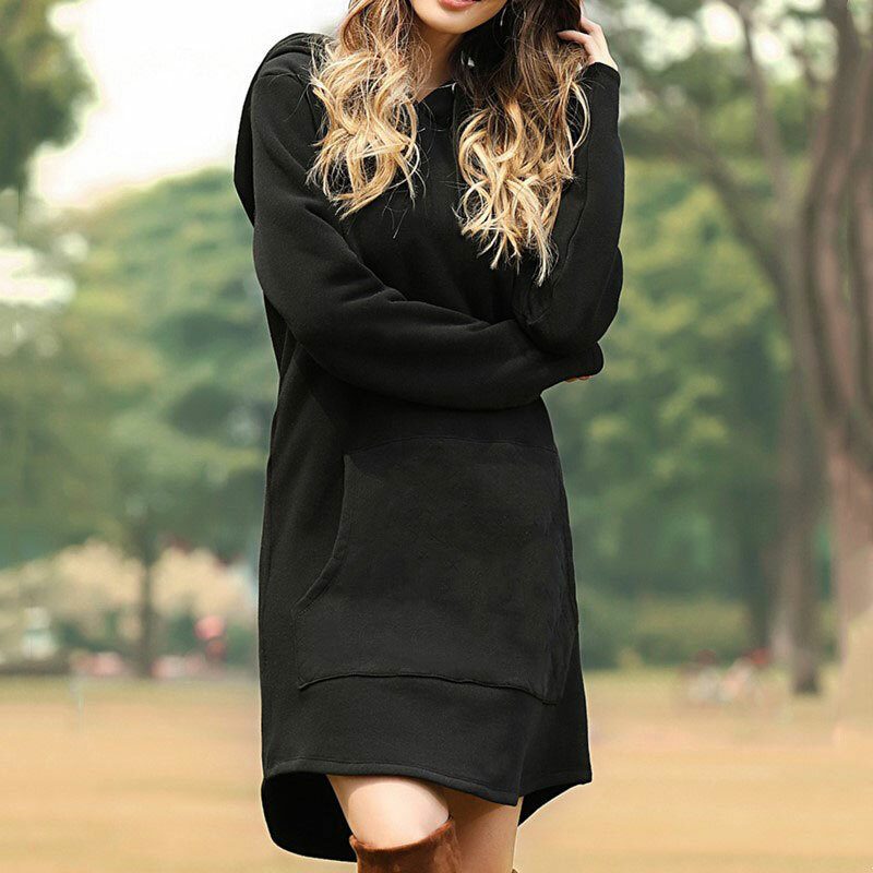Women Hoodie Hooded Sweatshirt Dress 