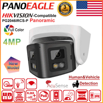 Hikvision Compatible Panoramic 4MP 180° Dual Lens Full Color IR IP Camera Turret