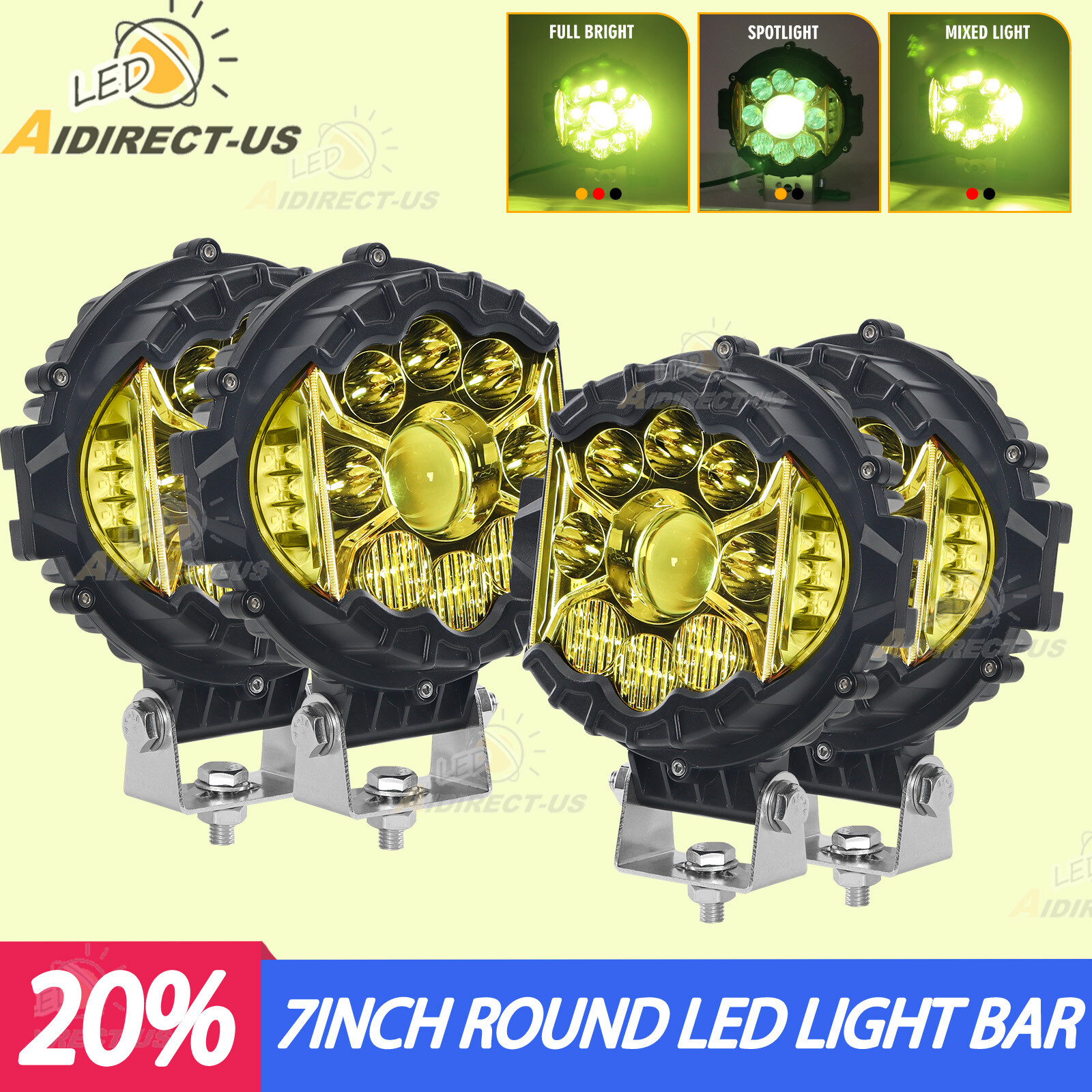 4PCS 7'' Inch LED Work Light Bar Round Driving Spot Fog Headlight For Truck Jeep
