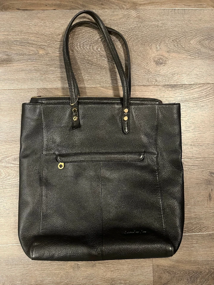 Christopher Kon Genuine Leather Black Large Shoulder Bag Tote Zip Top SPACIOUS! - Image 2 of 4