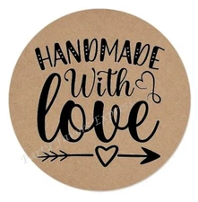 HANDMADE WITH LOVE KRAFT ENVELOPE SEALS LABELS STICKERS SMALL BUSINESS