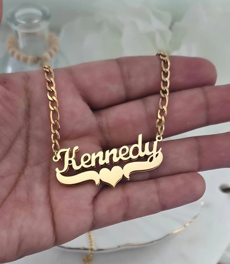 14k Gold Plated Personalized Name Plate Necklace with 3mm Chain  