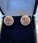 Halo Stud Earrings 14K Rose Gold Plated Silver Morganite 4Ct Round Lab Created