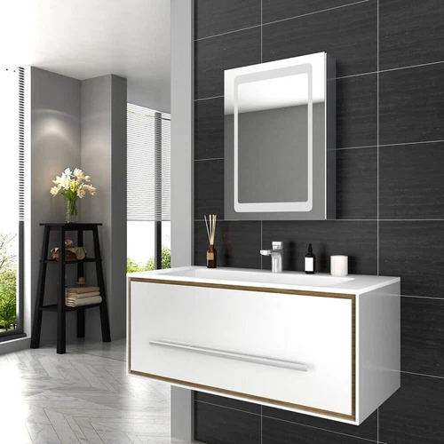 LED illuminated Bathroom Mirror Cabinet with Demister Shaver Socket Wall Mounted - Picture 12 of 26