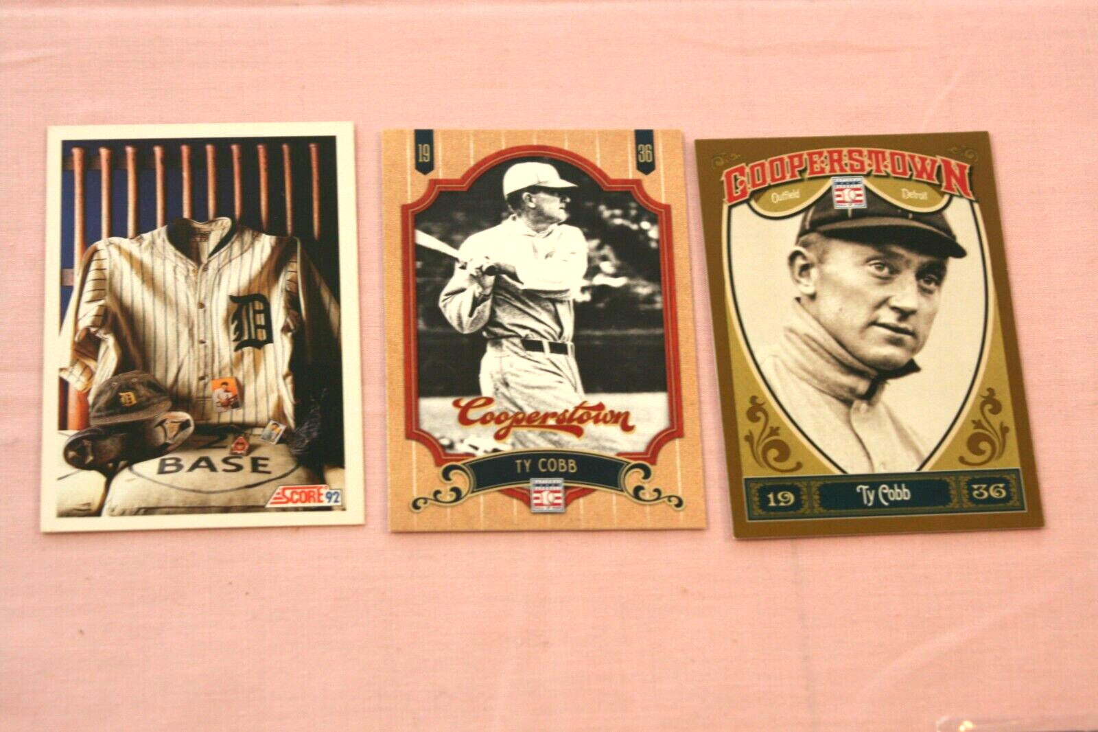 TY COBB (3) 1992 SCORE #878 2012 & 2013 COOPERSTOWN #1 & 5 DETROIT TIGERS