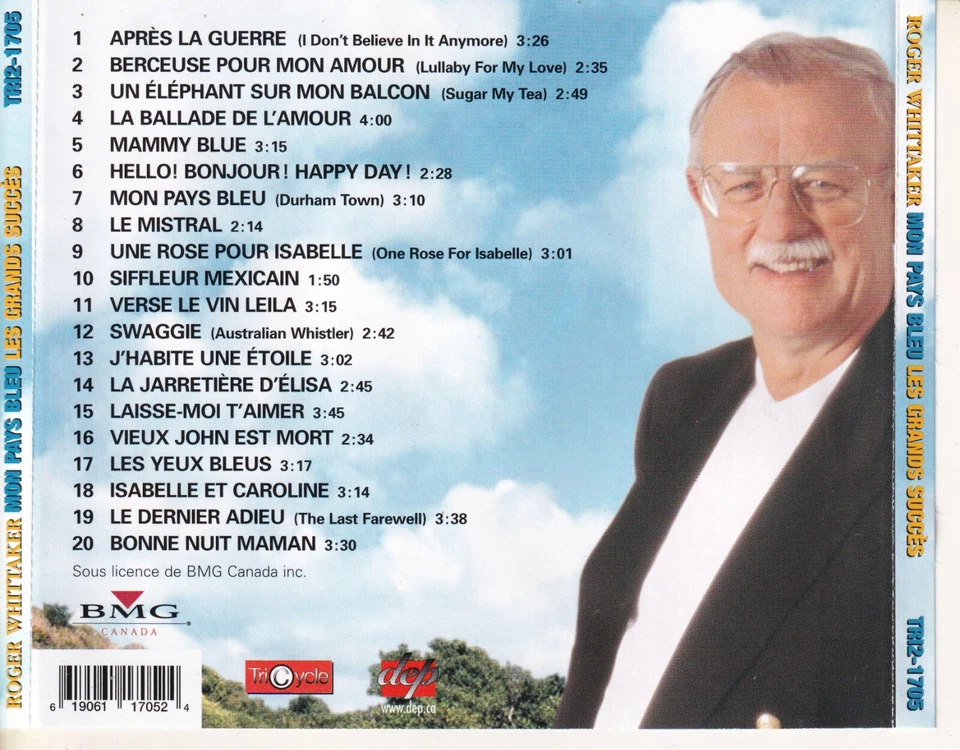 ROGER WHITTAKER Mon Pays Bleu - Les Grands Succes CD Best Of French Quebec Pop - Image 2 of 2