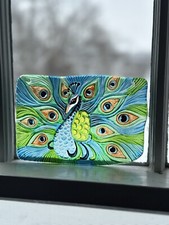 Art Glass Suncatcher Peacock Window Light Catcher Textured Glass Feathers