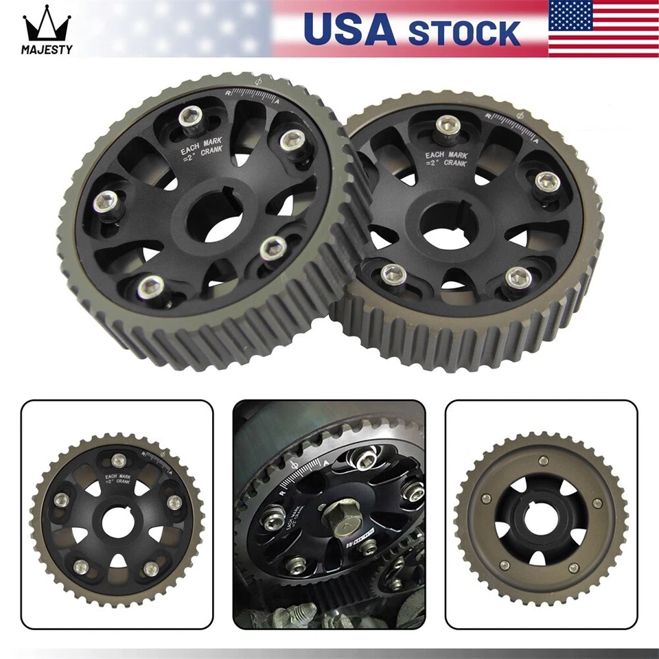 2 piezas engranajes de leva ajustables para 93-01 Honda Prelude H22 H22A1 H22A4 DOHC VTEC BK Foto 2 de 4