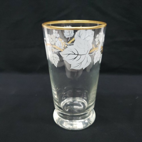 Vintage Libbey Glass Cup Tumbler 5 1/2" High Grape Leaves Gold Trim - Picture 2 of 4