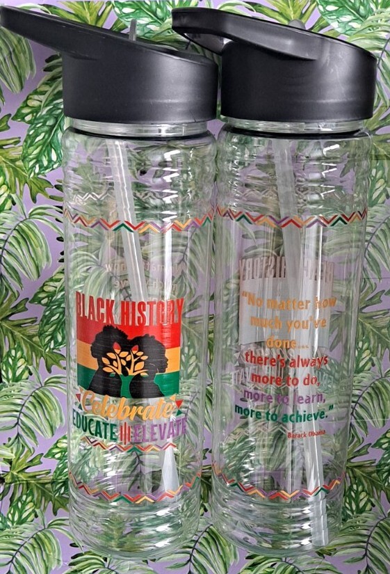 2x Water Sports Bottle With Flip Straw 24Oz. Black History: 