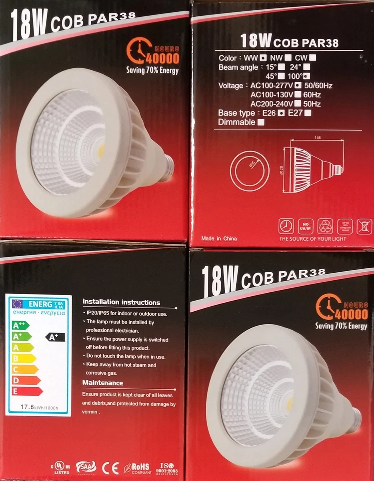 LED Lamp 18W COB PAR38 for Indoor or outdoor use 24 pcs - Image 2 of 2