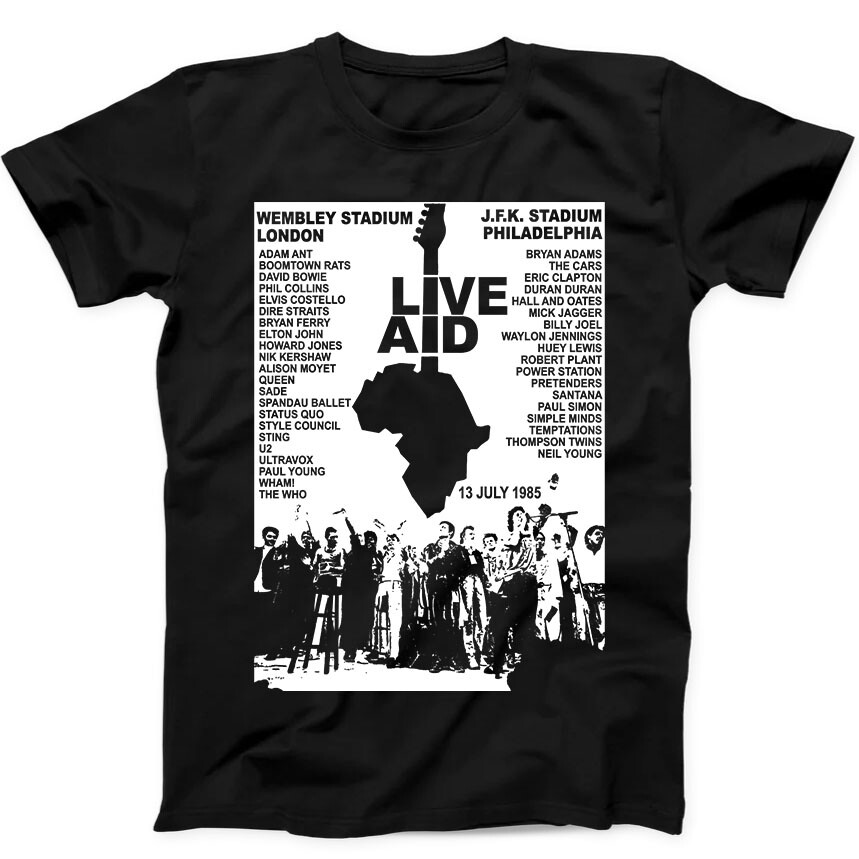 Live Aid Concert Music Gig Event Live 1985 Wembley 80s Gift Tee