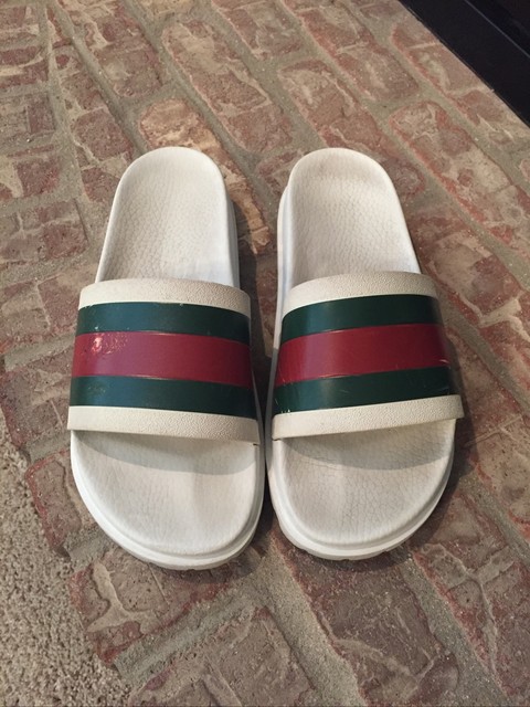 gucci green rubber slide sandals
