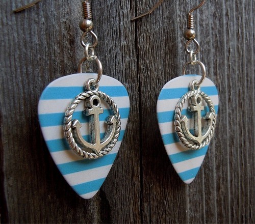 Anchor Inside a Rope Circle Charm Guitar Pick Earrings - Pick Your Color - Picture 9 of 11