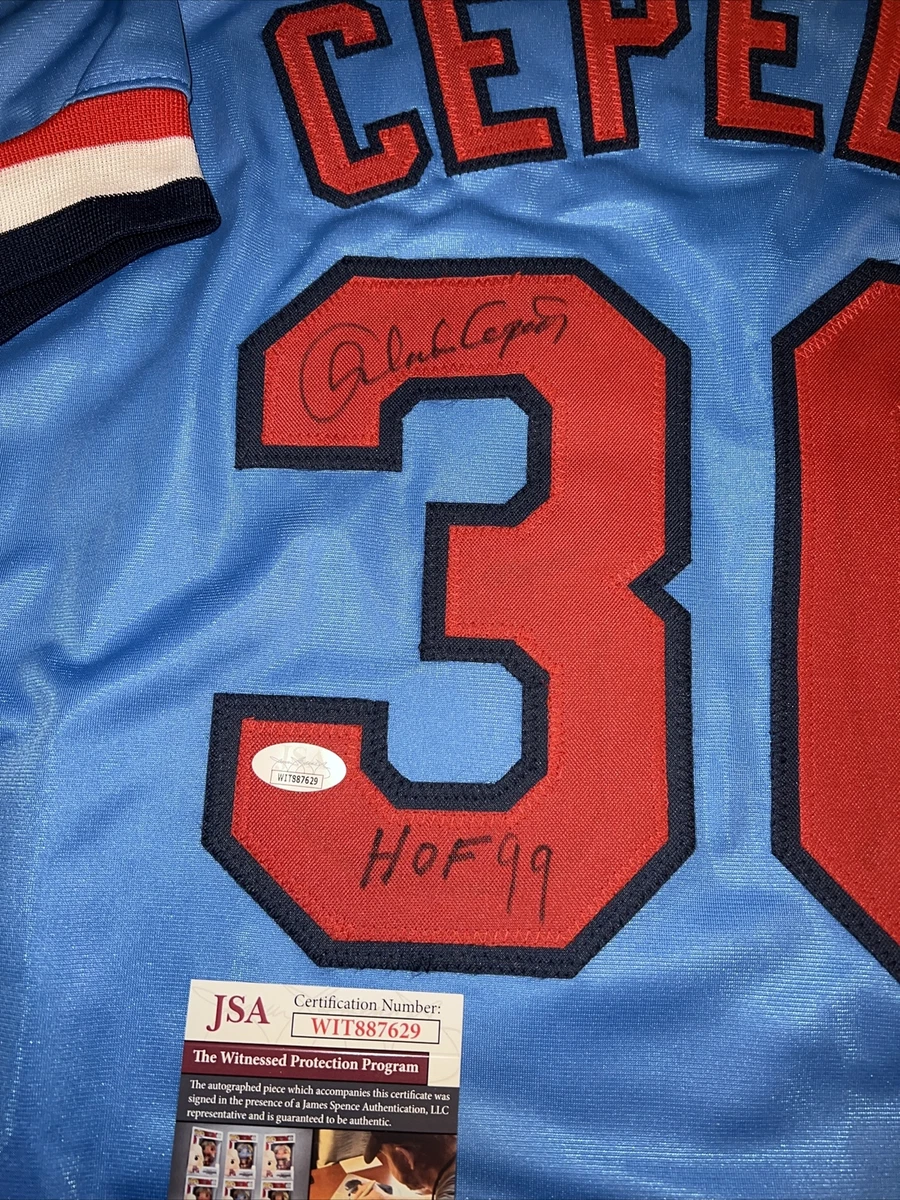 Orlando Cepeda Signed St. Louis Blue Baseball Jersey (JSA) — RSA