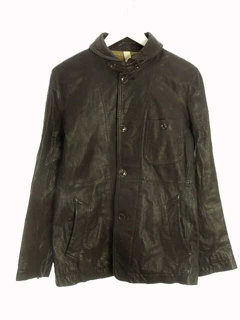 [Japan Used Fashion] Bamboo Shoots Takeo Kikuchi Leather Jacket Brown  Genuine Ou