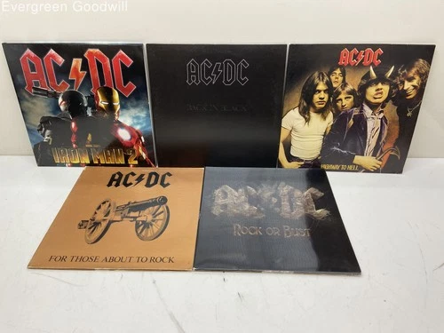(Lot of 5) AC/DC Vinyl Record Lot - Iron Man 2, Back in Black, Highway to Hell